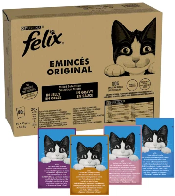 Purina FELIX 80 x 85g Katzenfutter nass Fisch in Gelee & Fleisch in Sauce MIX