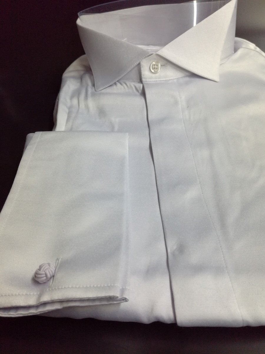 New Piscador Cotton Shirt Victorian Collar White, Lilac Sateen Black RRP 