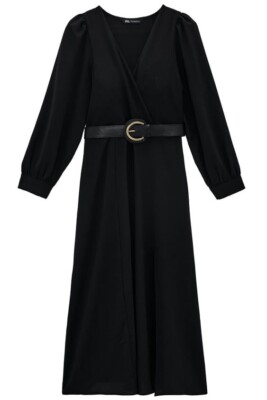 zara black midi dress with belt NWT Zara Midi black dress with contrasting belt