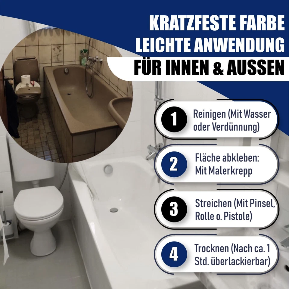 2K Badewannenlack GLÄNZEND Weiß Badewannenbeschichtung SET Duschtassenlack HLP - Bild 3 von 4