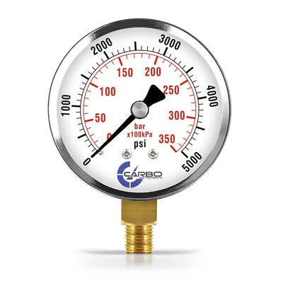 2-1/2'' Pressure Gauge - Chrome Plated Steel Case, 1/4''NPT, Lower  Mnt. 5000 PSI