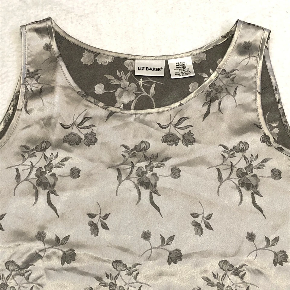 Blusa sin mangas floral gris plata Liz Baker para mujer talla mediana Foto 2 de 4