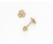 14k Yellow/White Flower Studs Earrings Screwback