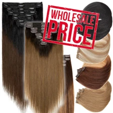 US Clip In Double Weft Thick Human Hair Extensions Real Remy FULL HEAD Balayage3