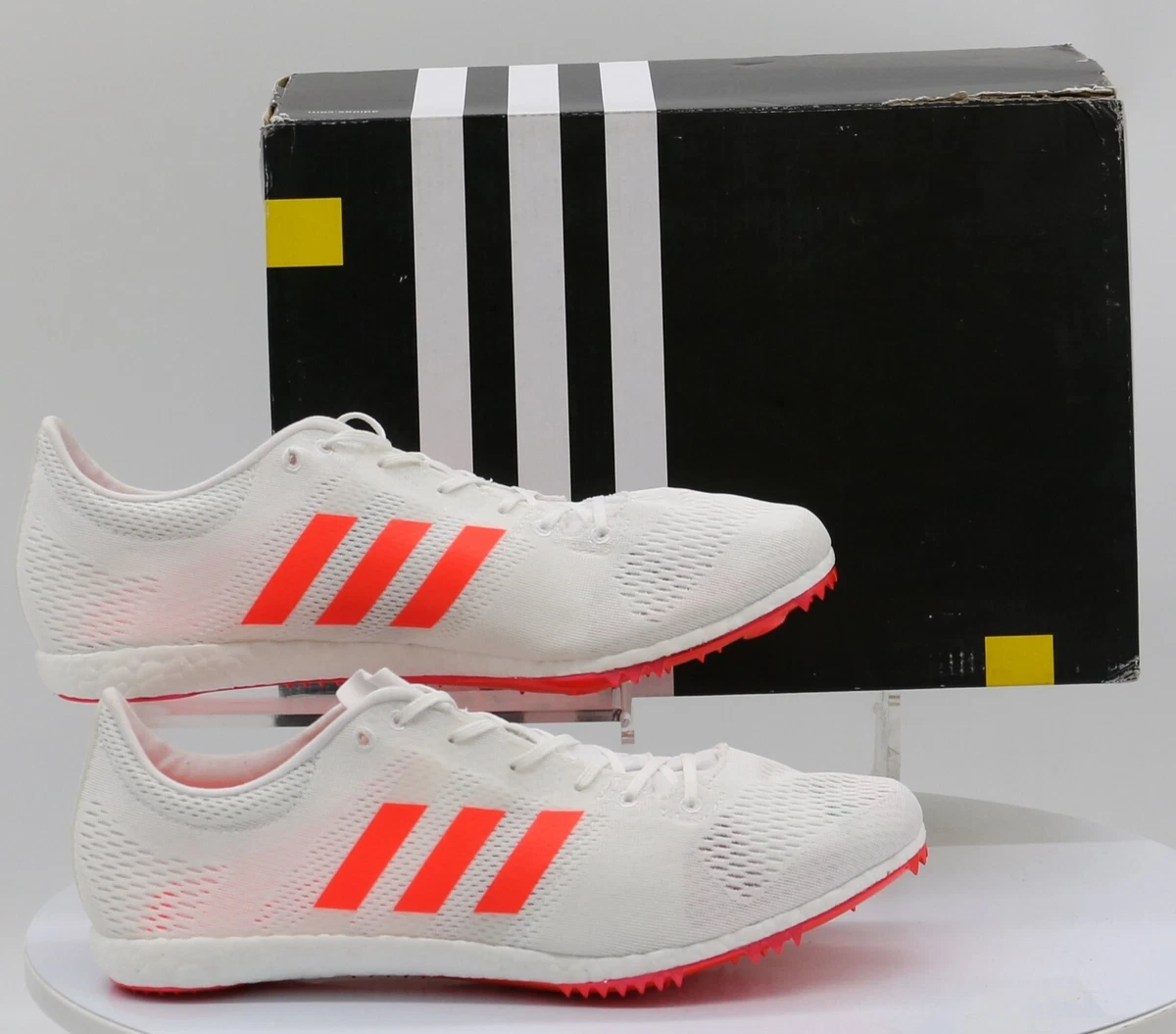 ADIDAS MENS WHITE ORANGE ADIZERO AVANTI SPIKE TRACK AND FIELD