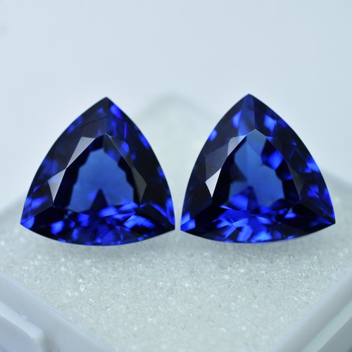 High Quality Flawless Blue Sapphire 19 Ct Trillion Shape Created Jewelry Making - Picture 4 of 10