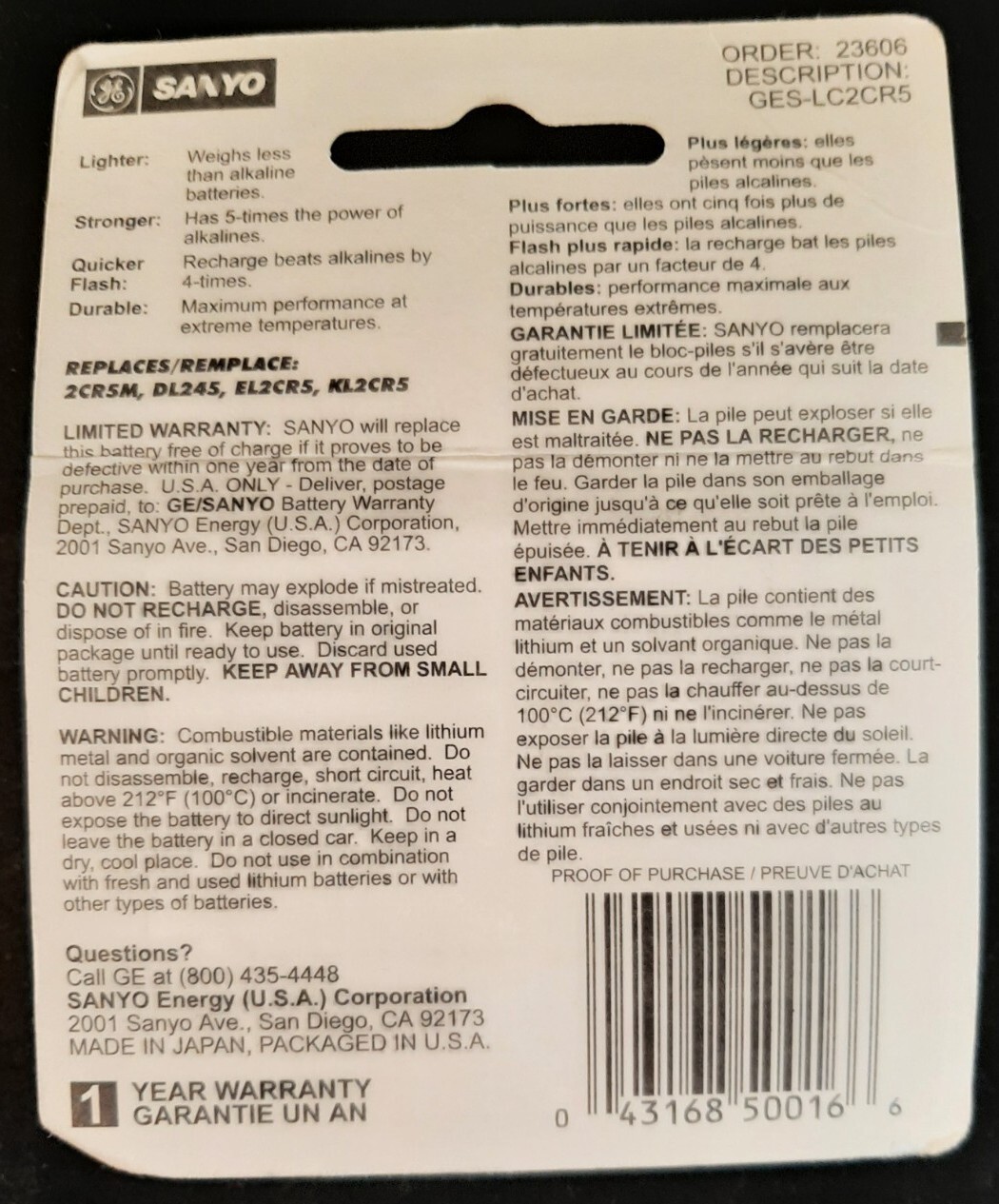 Lot of 9 NOS SANYO 2CR5 Lithium Photo Battery 6V 2CR5M DL245 EL2CR5