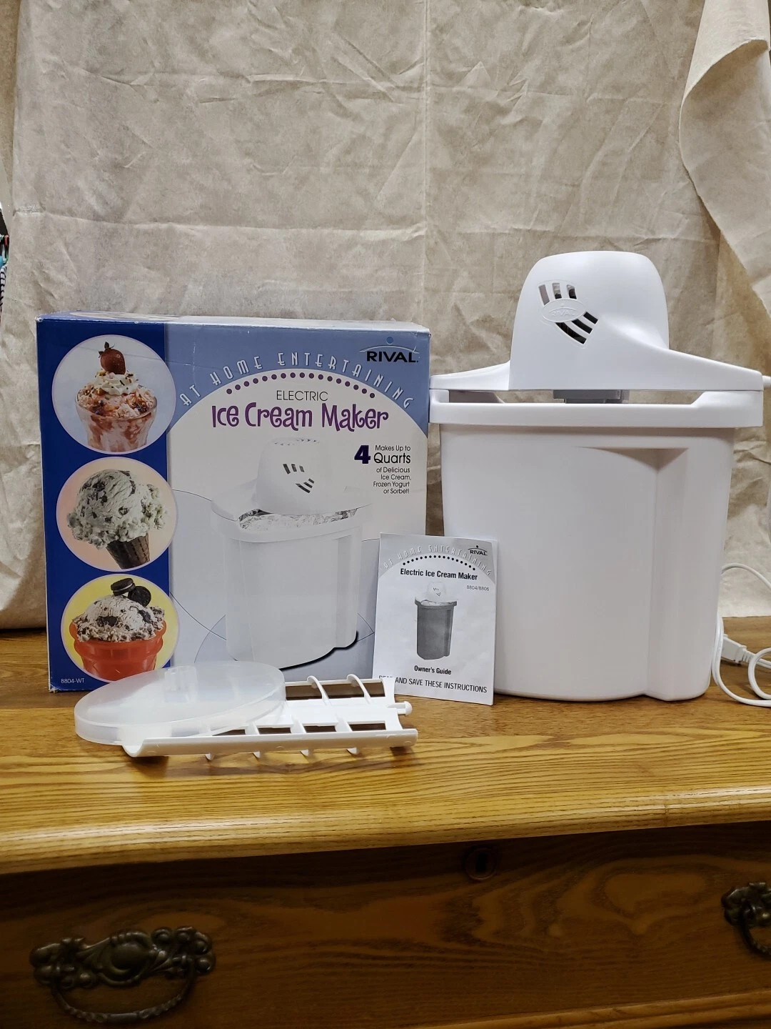 Vintage Rival 4 Qt Electric Ice Cream Yogurt Sorbet Maker Blue Bucket 8804-wt