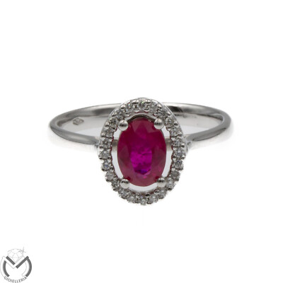 Ring Weißgold 18 kt 750 MIRCO VISCONTI mit RUBIN 0,99 ct und Diamanten 0,12...