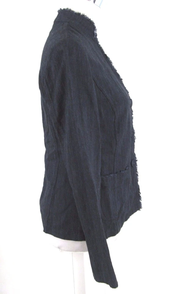 Chaqueta Jill Talla 2 Azul Lino Rayón Ligera Borde "Fringe" Blazer Top Mujer Foto 4 de 4