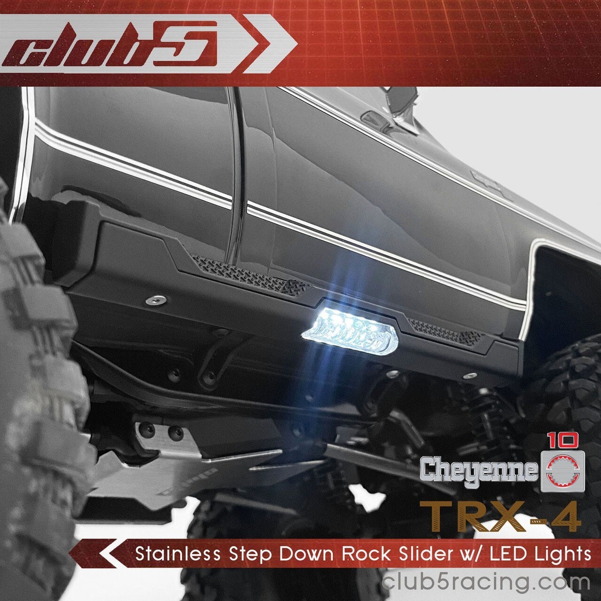 Stainless Step Down Rock Slider w/ LED Lights for TRX-4 1979 K10