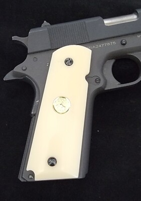 1911 Acrylic Ivory Gun Grips w/Gold Colt Medallions full-size