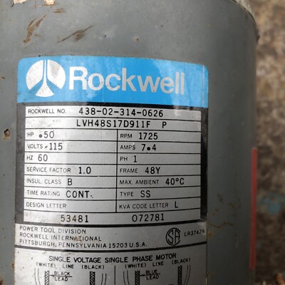 ROCKWELL DRILL PRESS 15-090 ELECTRIC MOTOR 1/2 HP 438 02 314 0626