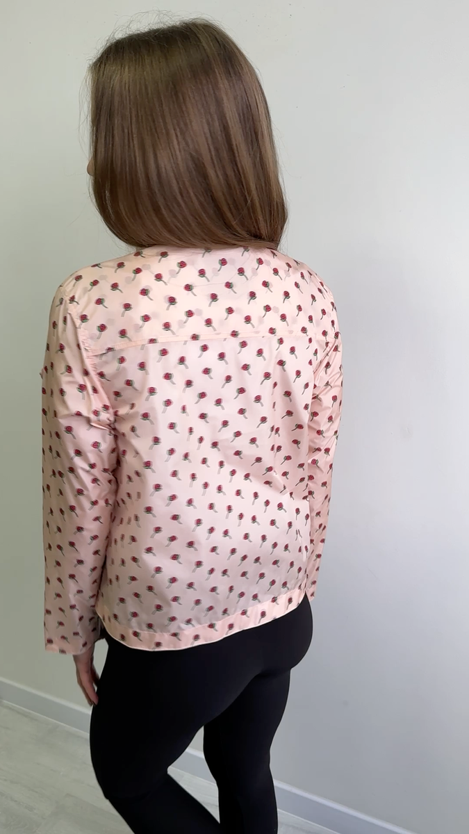 Women's PRADA Full Zip Rose Print Jacket Lightweight Windbreaker