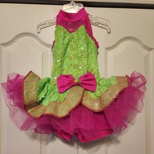 Weissman Girls Dance Costume Sequin Confetti Leotard Tutu Pink Neon Size SC