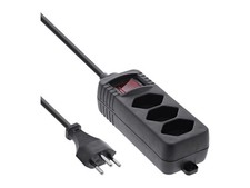 InLine Multi-Outlet SWITZERLAND 3-Way with Network Switch 1.5m Black Strip 16431Y