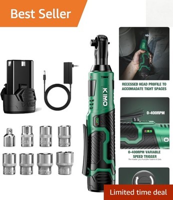 Cordless Electric Ratchet Wrench Set, 40 Ft-Lbs, 400 RPM, 3/8'' 12V Cordless