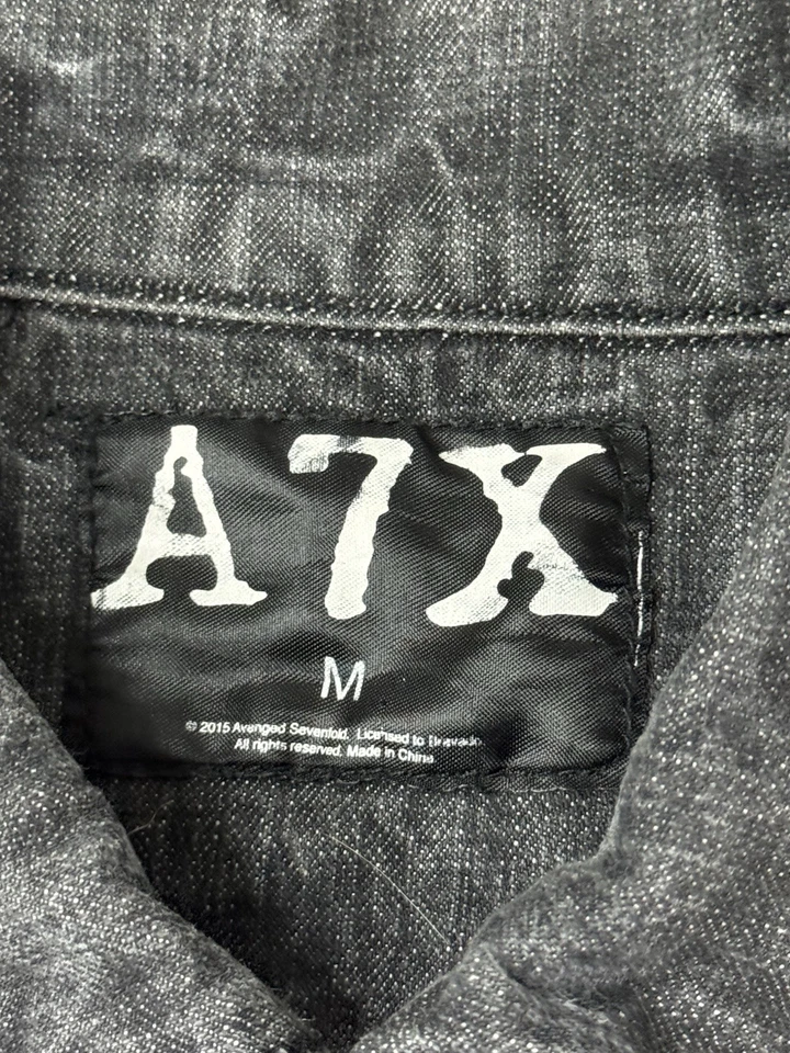 A7X Avenged Sevenfold Denim Jacket Skull Wings Flag Bravado Sz Medium RARE - Image 4 of 4