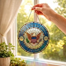USA 250 Years Suncatcher – Bald Eagle Shield 1776–2026 Decor