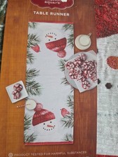 Snowman Table Runner Christmas Holiday St Nicholas Square 36" Tapestry New BxG