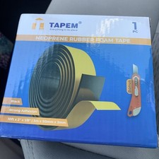 TAPEM Neoprene Rubber Foam Tape 2 Inch Wide x 1/8 Inch Thick - 10 ft - Black