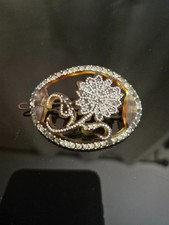 Antique Edwardian Art Deco Celluloid Faux Tortoise Shell Hair Clip Rhinstone