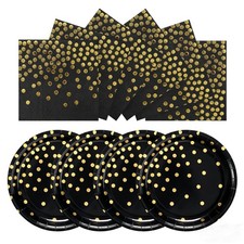 50PCS Black and Gold Paper Plates and Napkins Party Supplies, 7Inch Gold Dot ...