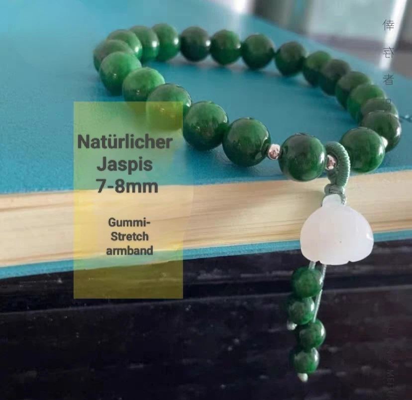 Sehr Schöne Armband aus natürlichem Jaspis mit Lotusanhänger aus weißer Jade - Bild 3 von 4