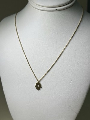 Solid 14K Yellow Gold Meira T Hamsa Hand Amulet Necklace & Natural Diamond, 16 