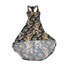 Dots black tropical scoop neck high low maxi dress sun dress size S