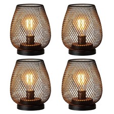 Battery Operated Lamp Table Powered Lantern, Set of 4 Metal Cage Cordless Lam...