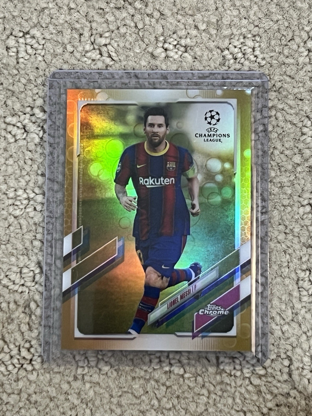 2020-21 Topps Chrome UCL - Lionel Messi #1 Gold Bubbles Refractor