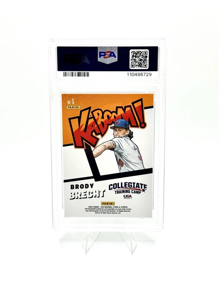 2024 Panini Stars and Stripes Brody Brecht Kaboom PSA 8 - Image 2 of 2