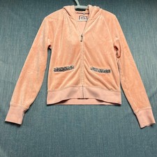 Juicy Couture Women's Hoodie Size M Peach Velour Embellished Crystal Zip Up