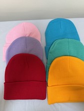 Kids Solid Knit Cuffed Beanie Hats Lot of 6 Multicolor One Size Winter Fall