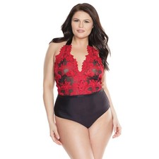 Floral Embroidered Sheer Halter Teddy by Coquette Deep V Bodysuit, Coquette Core