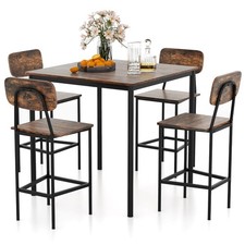 5-Piece Industrial Dining Table Set w/ Counter Height Table  4 Bar Stools