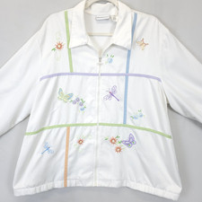 Alfred Dunner Jacket Floral Embroidery Beaded White Zip Front Women Plus 20