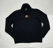 Lauren Ralph Lauren Knit Sweater Womens XL Black 100% Cotton Shawl Collar