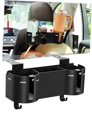 Car Headrest Backseat Cup Holder 3.7" with Organizer, High 1 PACK GREY+BLACK