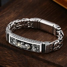 New S925 Sterling Silver Chain Men Women Chain Long Tube Byzantine Link Bracelet