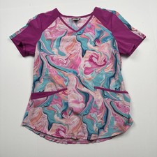 Scrubstar Scrub Top Womens Small Multicolor Swirl Print Medical Uniform Pockets