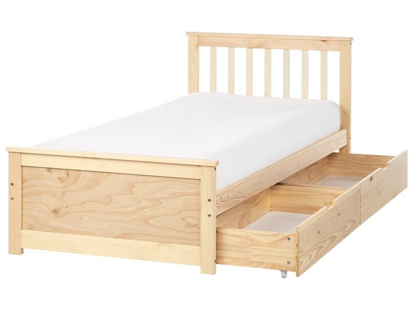 Bettrahmen Holz Hellbraun Mit Lattenrost 90X200 Cm 2 Schubladen Skandi Olendon-image