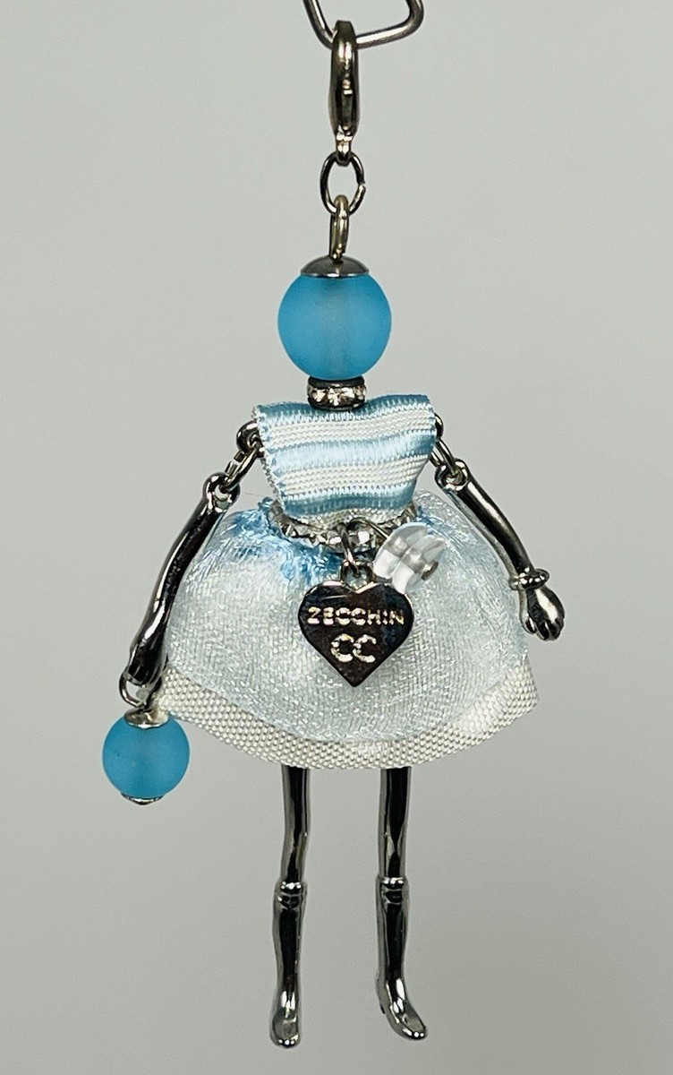 Murano Glass CC Zecchin Doll Pendant Blue White Silver Tone Made