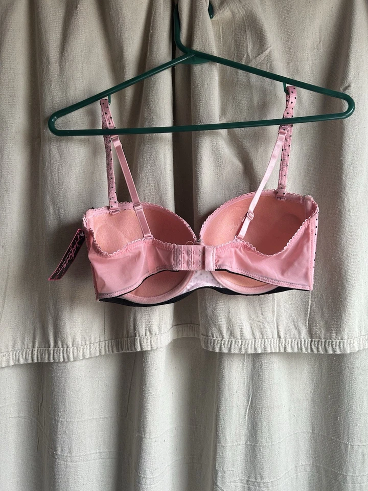 Sujetador push up para mujer 38D rosa y negro ribete de encaje estilo balconette Y2K nuevo con etiquetas Foto 4 de 4