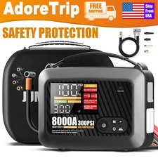AdoreTrip 8000A Car Jump Starter With Air Compressor Power Bank Truck Heavy Duty