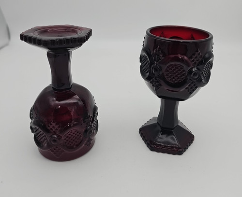 Avon 1876 Cape Cod Collection - wine Goblet - Ruby Red Glass -set of 2 - 4 1/2"