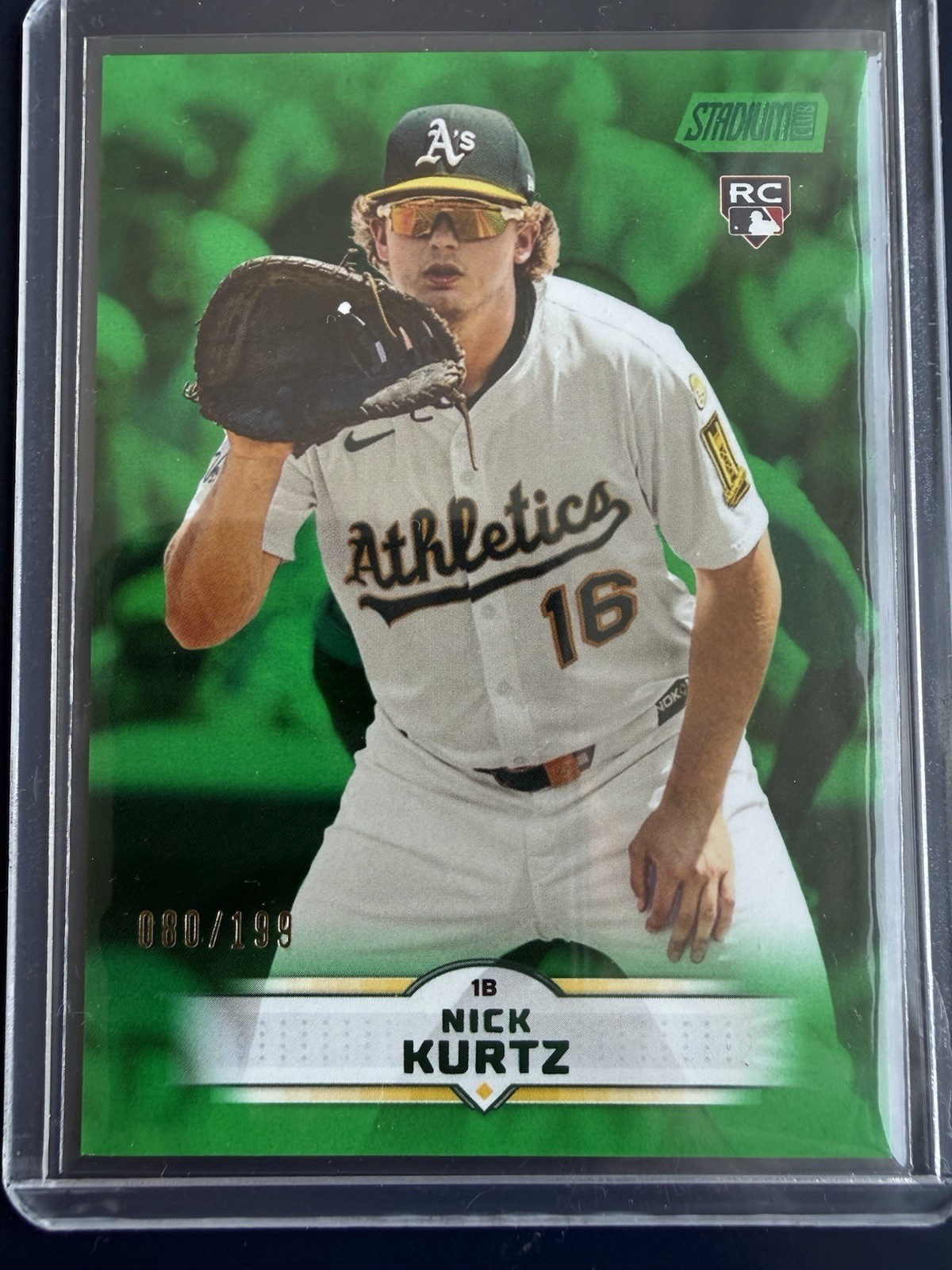 Topps 2025 Stadium Club Nick Kurtz #9 Green Foil RC Athletics 80/199