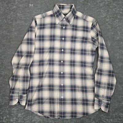 Spier & Mackay Shirt Mens 14.5 Extra Slim Blue Gray Plaid Flannel Button Down