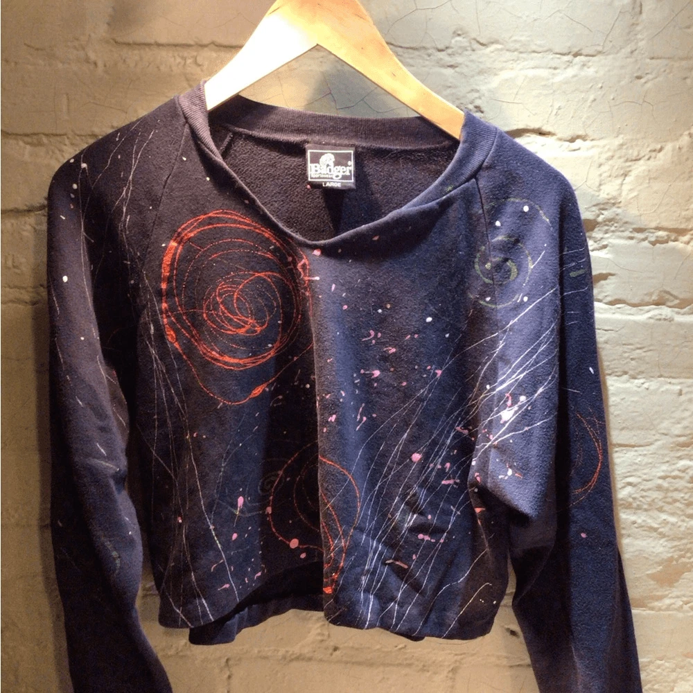 BALENCIAGA NUOVO! Felpa Vintage Spinning Planets Nera e Multicolore Grafica